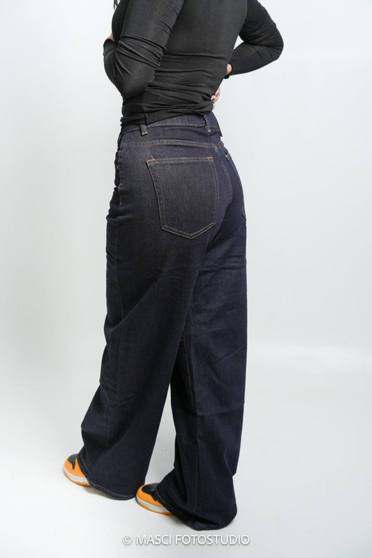 Jeans Wide Balloon Chiusura Ad Incrocio